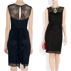 {Milly} Floral Lace Ruffle-Back Sleeveless Dress, Black, Size S